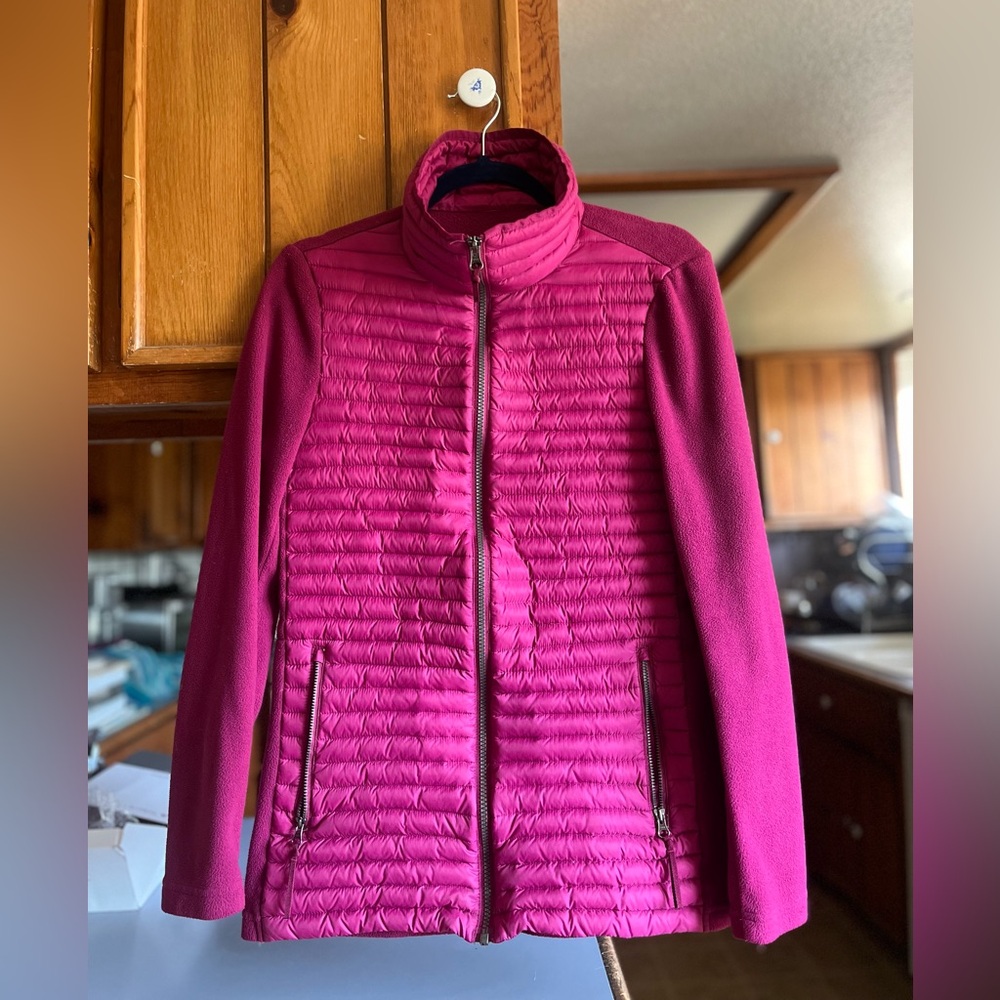 Lands End lightweight down blend mixed media women’s jacket. Size S EUC